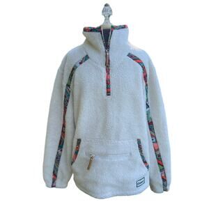 HOOEY women's cream and multicolor aztec trim 1/4 zip size XL HEAVY